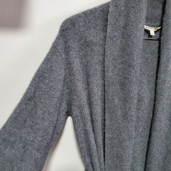 HUDSON NORTH 100% Cashmere Robe Cardigan Sweater Tie Waist Grey Women's Medium - Picture 4 of 14